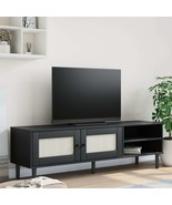 TV Cabinet SENJA Rattan Look Black 158x40x49cm Solid Wood Pine - £91.15 GBP