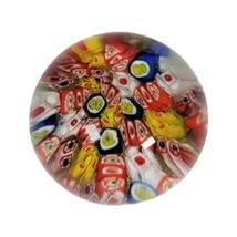 Vintage Round Confetti Art Glass Paperweight Millefiori Flowers Abstract... - £59.63 GBP