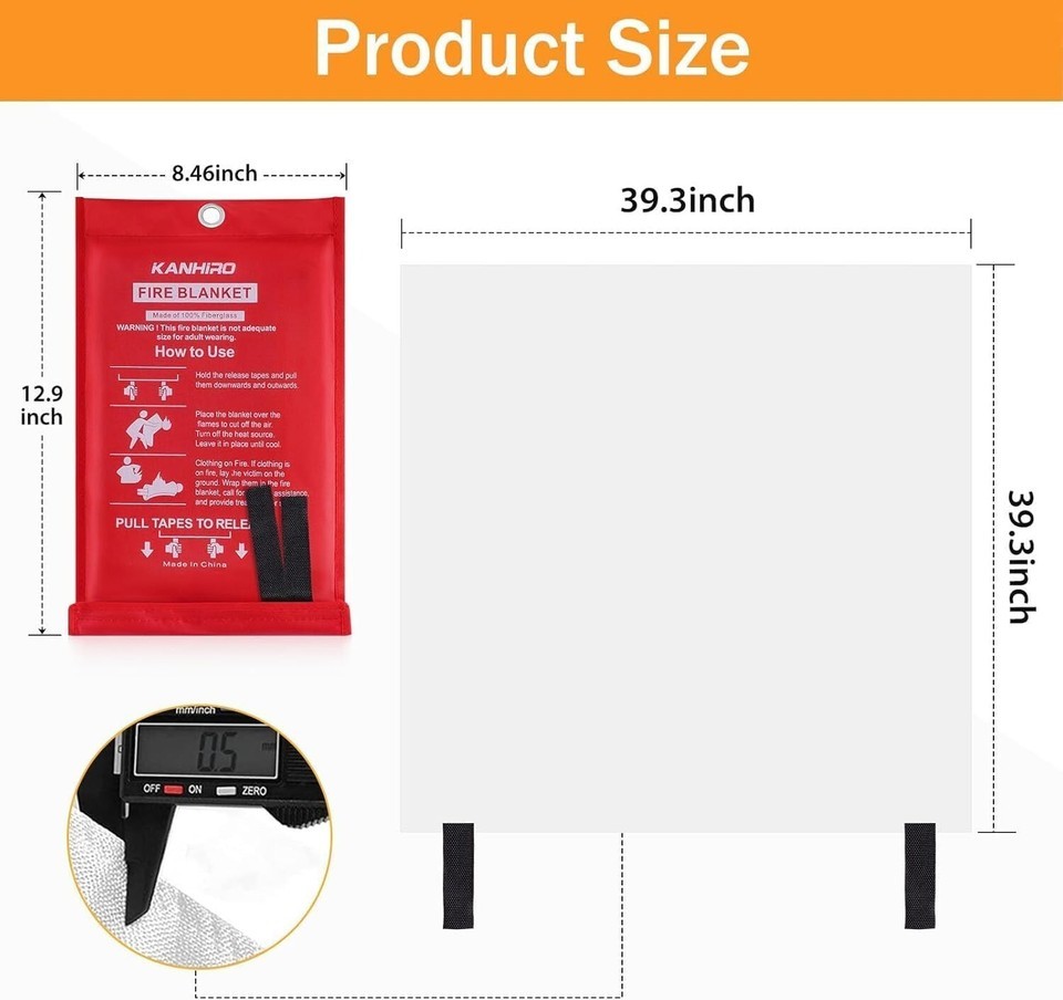 Lightweight Fire Suppression Blanket - 4 Pack, 39" x 39" Waterproof Fiberglass Item image 6