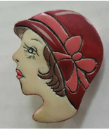 Vintage FLAPPER LADY BROOCH Pin Plastic Costume Jewelry - £23.94 GBP