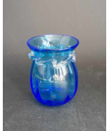 Vintage Pilgrim Hand Blown Blue Art Glass Ruffled Top Applied Ribbon Tri... - $13.81