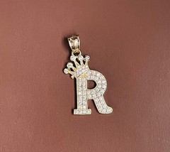 14k Yellow Gold Plated 2Ct Lab Created Diamond Crown Initial Letter &quot;R&quot; Pendant - £118.61 GBP