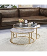 Shanish 2PC Nesting Table Set, Faux Marble Top &amp; Gold Finish - $6,479.45 MXN