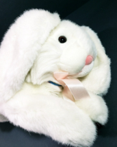 SKM Enterprises White Plushy Bunny Rabbit With Floppy Ears Soft Stuffed 18&quot; - £14.17 GBP