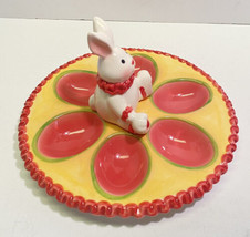 Easter Bunny Ceramic Deviled Egg Plate WCL Dish Yellow White Pink Ruffle Glazed - £15.90 GBP