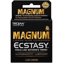 3 Count TROJAN Magnum Ecstasy Large Size Male Condom Ultrasmooth Lubricant - £4.65 GBP
