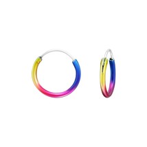 Rainbow 925 Silver Hoop Earrings with Colorful Epoxy - £10.51 GBP