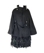 TOV LOS ANGELES PEACOCK &amp; OSTRICH TRIM Feathered Wool Blend Coat BLACK - $128.69