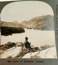 Man Sitting On Rock Reading Lakes of Killarney Ireland Keystone Stereoview Photo - £10.27 GBP