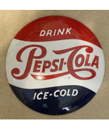 Metal Tin Sign Emboss Wall Plaque - Drink Pepsi Cola Ice Cold-  14” Diam... - $24.99