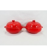 Lidded Crocks Sur La Table Bowls Poinsettia Garland 2 Made in Portugal C... - £23.54 GBP