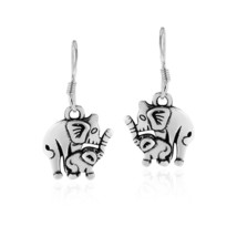 Loving Mom and Baby Elephant Sterling Silver Dangle Earrings - £11.43 GBP
