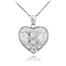 925 Sterling Silver Filigree Heart CZ Initial Letter K Pendant Necklace - £25.21 GBP+
