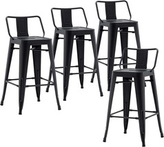 Metal Barstools Set of 4 Industrial Bar Stools Counter Stools with Backs - £171.05 GBP