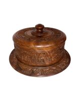 Vintage 60&#39;s/70&#39;s Hand Carved Wooden Covered Cake Stand Hawaiian Tiki Bo... - €32,83 EUR
