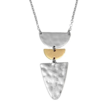 Hammered Geometric Shape Dangle Pendant Necklace Extra Long Chain 32 Inch - $14.19