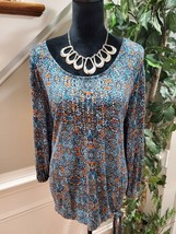 Erika Multicolor Flowy 100% Viscose Round Neck Long Sleeve Top Blouse Size 2X - £18.38 GBP
