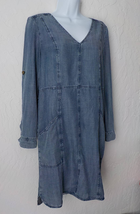 Velvet Heart Blue Shirt Dress Women Small Denim Style Tencel Western Long Sleeve - £14.80 GBP