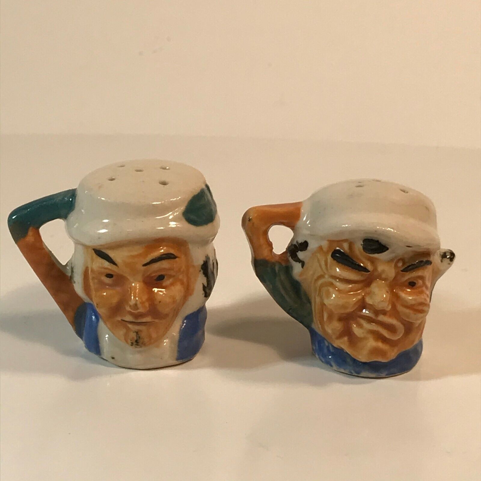 Primary image for Small Vintage Winking Husband Wife Toby Style Salt & Pepper Shaker 1.5" Tall 