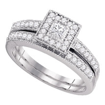10k White Gold Princess Diamond Bridal Wedding Engagement Ring Band Set 1/2 Ctw - £562.18 GBP