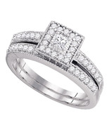 10k White Gold Princess Diamond Bridal Wedding Engagement Ring Band Set ... - £558.74 GBP