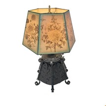 Antique Arts and Crafts Table Lamp Electrified Six Sided Floral Botanical Shade - £206.80 GBP