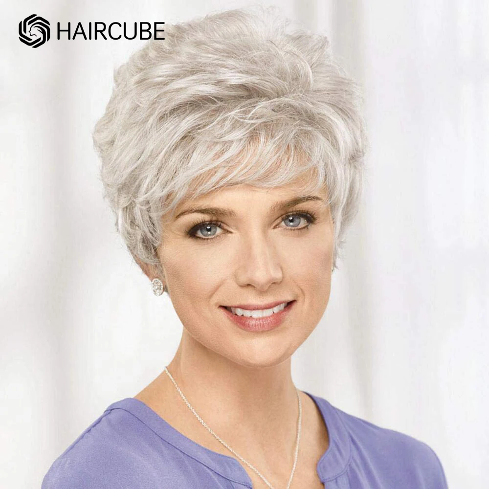 HAIRCUBE Short White Wig for Women Daily Cosplay Silver Gray Pixie Cut Wig 3 - £52.35 GBP