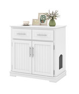 Cat Litter Box Enclosure with 2 Drawers and Double Doors-White - Color: ... - $270.10 CAD