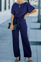 Blue Belted Wide Leg Jumpsuit - £26.86 GBP