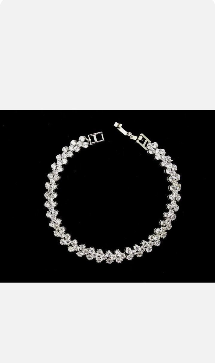 12Ct Round Simulated Diamond Women's Tennis Bracelet In 14K White Gold Plated - £111.42 GBP