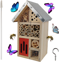 Natural Wooden Hanging Bee House for Gardens Natural Wooden Butterfly Hotel for - £27.38 GBP