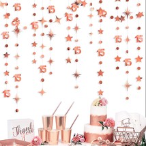 Rose Gold 15Th Birthday Decorations Number 15 Circle Dot Twinkle Star Garland Me - $22.99