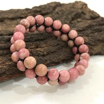 Natural Pink Rhodonite Gemstone 8 mm beads 7.5&quot; Stretch Bracelet 2SB-70 - £12.10 GBP