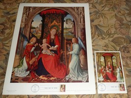 Hans Memling Christmas 1966 Madonna &amp; Child First Day Issue Print &amp; Post... - $28.75