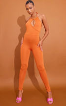 PRETTYLITTLETHING Rust Wrap Bodice Halter Slinky Jumpsuit UK 16 (PLT30-10) - £15.80 GBP