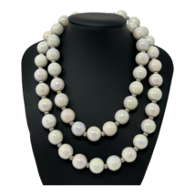 Vintage Iridescent White Bead Multi-Strand Beaded Necklace - £14.08 GBP