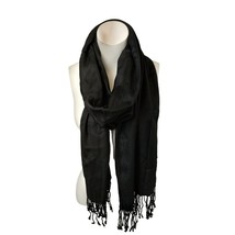 Womens Soft Solid Black Fringed Scarf Wrap - $9.46