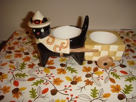 Yankee Candle Halloween Black Cat With Witch &amp; Cart Double Tea Light Holder - £14.87 GBP