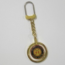 Vintage Golf Club Keyring Rotating Fob Hong Kong Keychain Goldtone Chain - $24.73