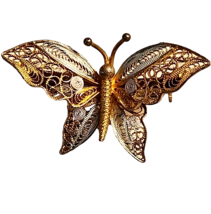 Filigree Butterfly Pin Brooch Delicate Silver and Gold Toned Vintage - $28.04