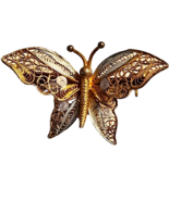 Filigree Butterfly Pin Brooch Delicate Silver and Gold Toned Vintage - £21.92 GBP