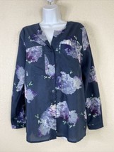 Silence &amp; Noise Womens Size M Blue Floral Button Front Shirt Long Sleeve - £5.28 GBP