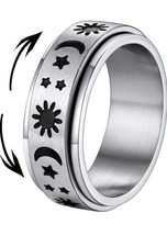 Supcare Stainless Steel Rune/Celtic Knot/Moon Stars Fidget Rings for Men Women - £13.12 GBP
