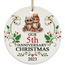 5th Anniversary Christmas 2023 Ornament Gift 5 Years Together Cute Owl Couple - £11.61 GBP