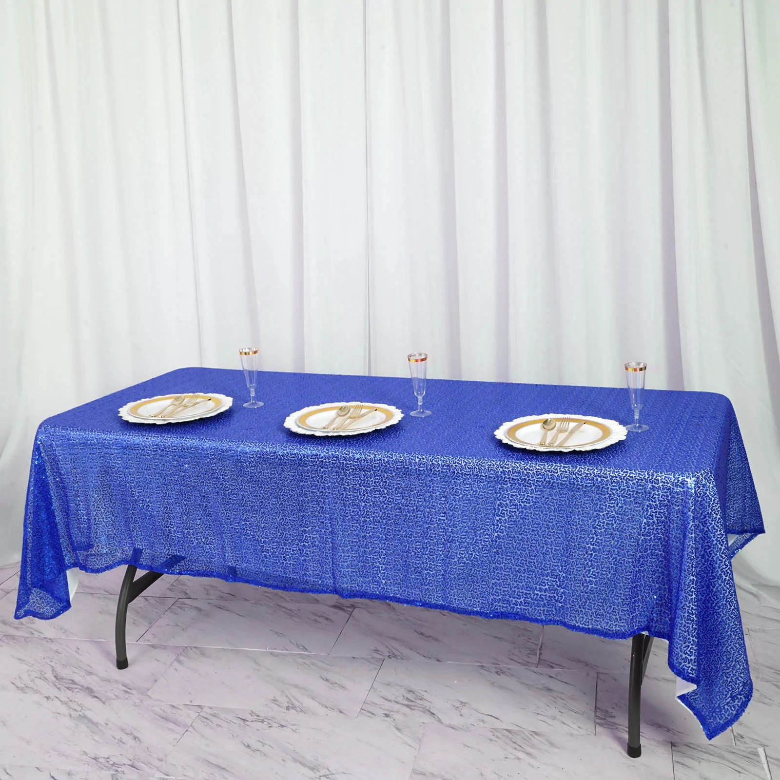 Royal Blue - 60&quot; x 102&quot; Rectangle Tablecloth LUXURY COLLECTION Duchess Sequin - £38.27 GBP