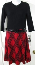 NWT Lennie for Nina Leonard Black &amp; Red Plaid Dress with Belt, S, $80, with Flaw - £11.81 GBP