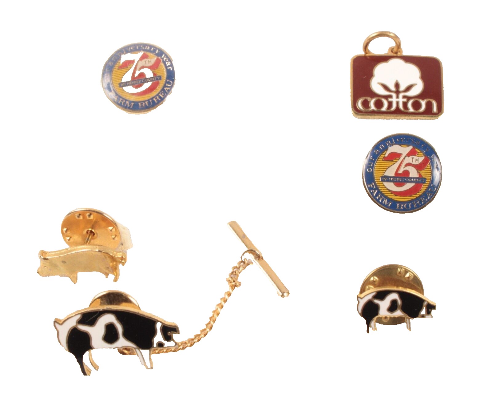 6 Vintage Lapel Pin Tacks Farm Theme Pigs Cotton Farm Bureau - $12.19