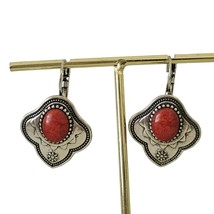 Silver Tone &amp; Red Acrylic Southwestern Drop Earrings - £8.69 GBP