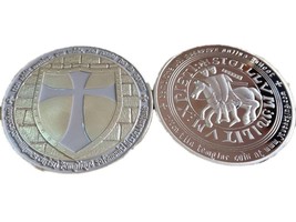 Knights Templar White Cross On Shield Freemason Masonic Silver Plated Coin - £4.73 GBP
