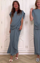 ZARA BNWT 2025. DUCK BLUE LINEN BLEND DRAPED DRESS. 2714/586/442 - $155.64